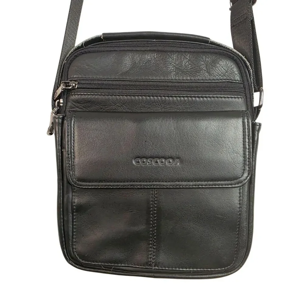 GOSCOCA Crossbody Bag Mens Small Black Faux Leather Travel Sling Organizer